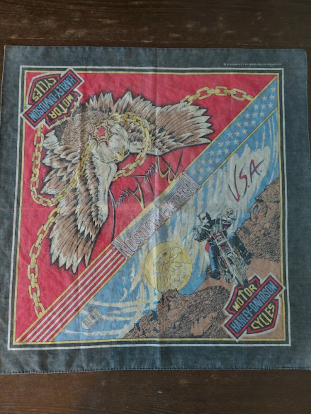 Vintage 80's Harley Davidson 3-D Emblem Patriotic U.S.A "Break Away" Bandana